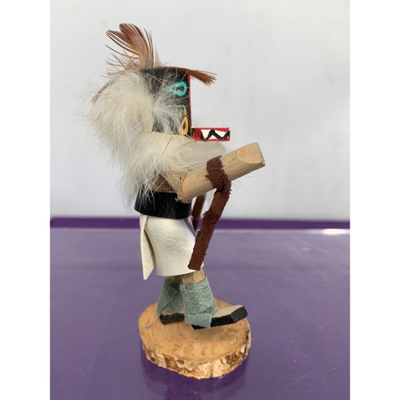 Kachina 4.5” Doll Native American Navajo Badger Dancing Wooden Feathered with Le - Picture 2 of 8